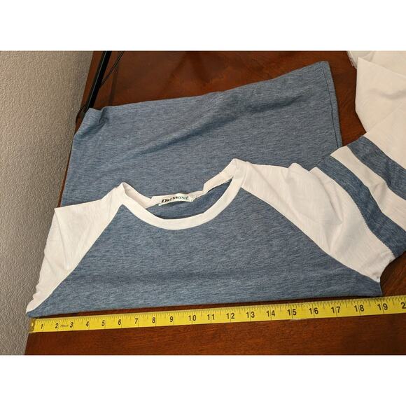 Dresswel Long Sleeve TShirt Small Blue White Raglan Colorblock Crew Neck Summer - Picture 5 of 8